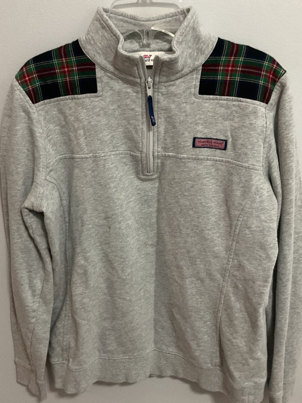 Women’s Vineyard Vines 1/4 Zip Shep Shirt with Tartan Plaid Accents,Small